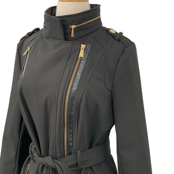 Michael Kors Womens Black Asymmetric Zip Front Jacket/Coat Military Style Size M - Picture 9 of 11